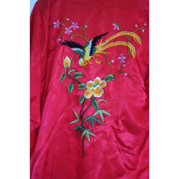VTG Imperial Fashions Japanese Red Kimono Cardigan Hummingbird Cherry Blossom - Picture 3 of 7
